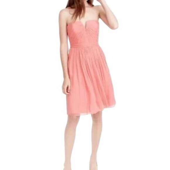 J. Crew Nadia Bridesmaid Pink Strapless Dress Size 2 100% Silk Bodice Lining NWT - Picture 1 of 14